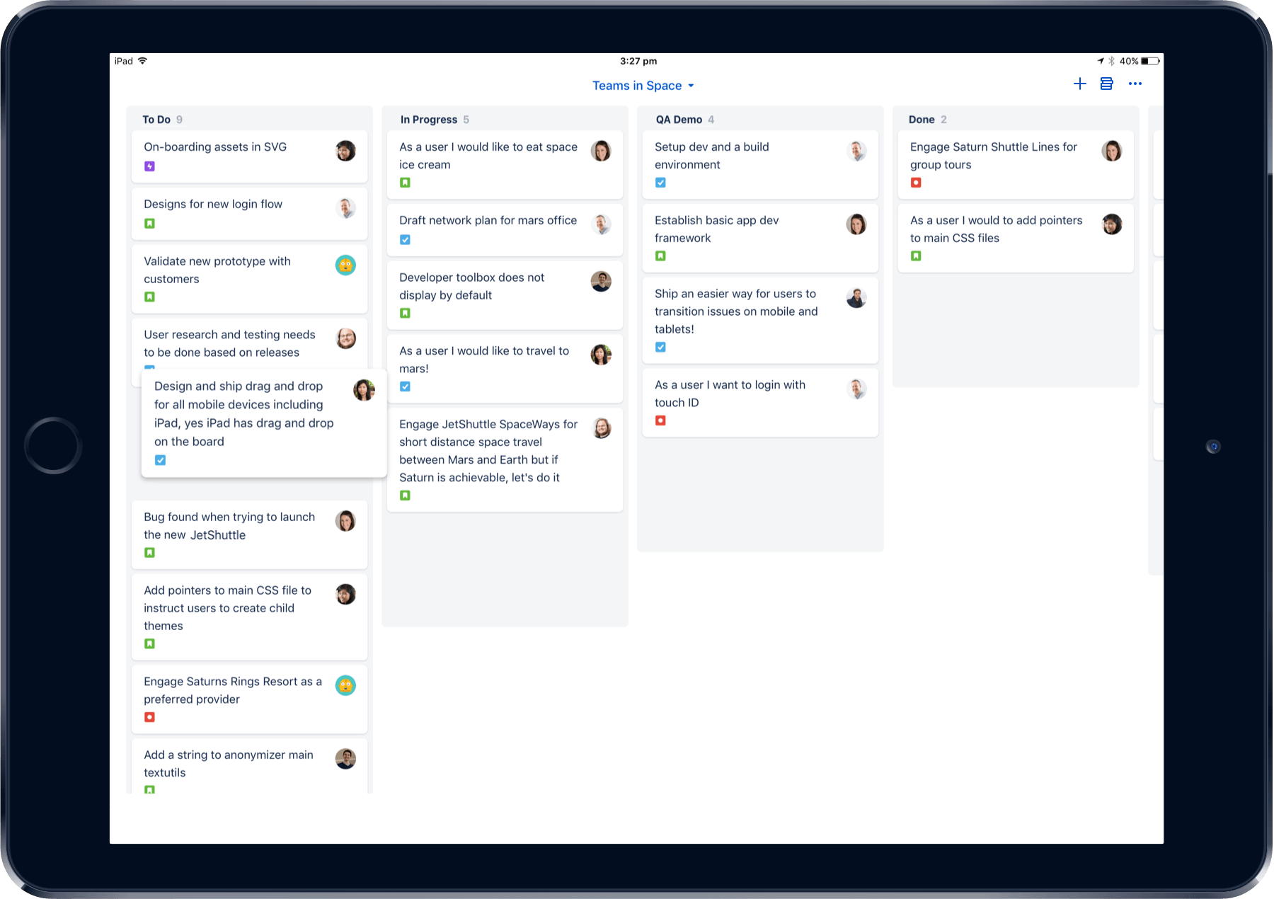 Captura de tela do Jira Cloud para dispositivos móveis no iPad